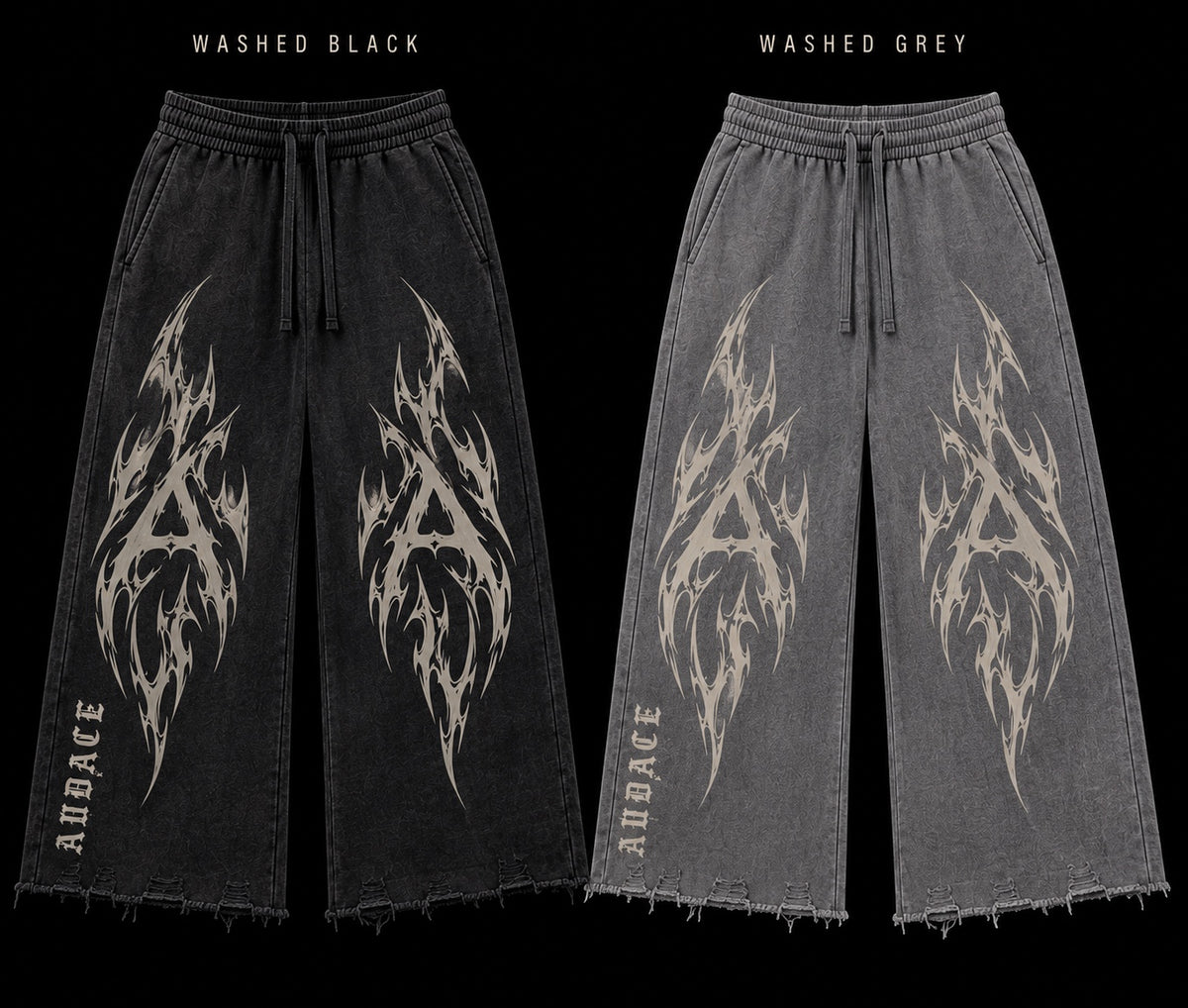 Audace wide leg sweatpants in washed black and washed grey