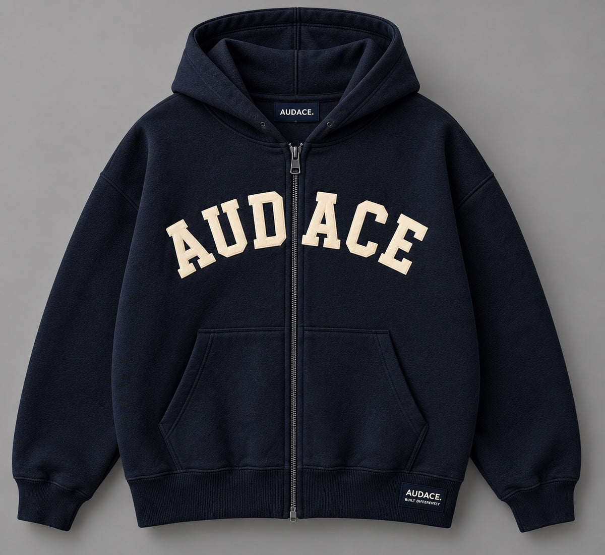 Deep navy Audace Non Members Only zip hoodie front